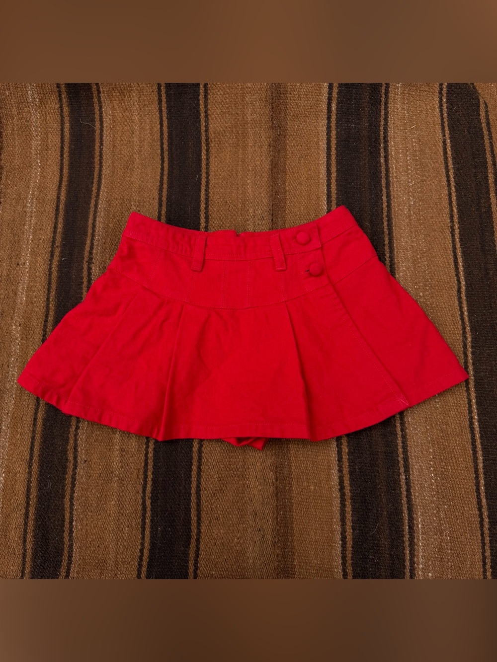 Free People Red Cotton Mini Skirt with Button Waist